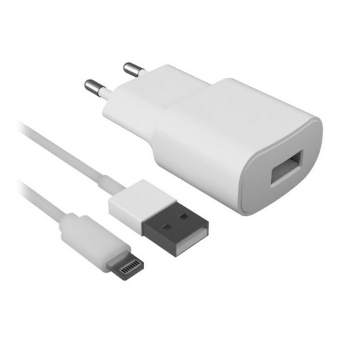 Fali töltő + Világító MFI Kábel Contact Apple-compatible 2.1A Fehér