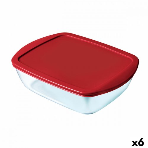 Négyszögletes uzsonnás doboz fedéllel Pyrex Cook & Store Négyszögletes 1 L Piros Üveg (6 egység)