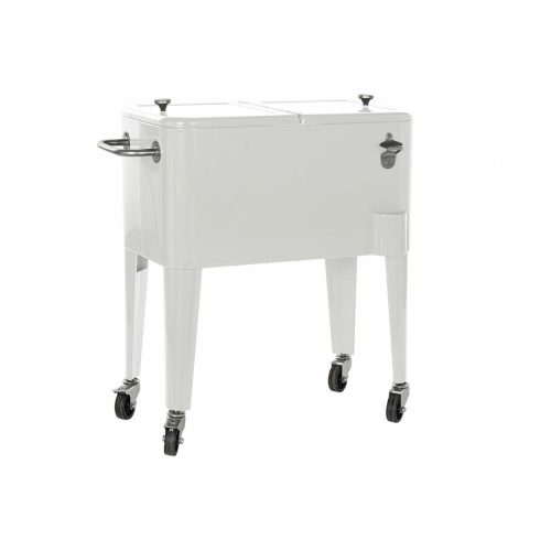 Hordozható Hűtő DKD Home Decor Fehér Kerekes Acél PP (56 L) (74 x 43 x 80 cm)