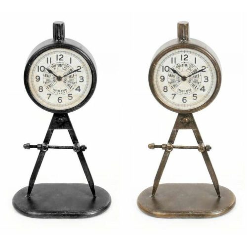 настолен часовник DKD Home Decor 17 x 8 x 31 cm Fekete Aranysàrga Vas PVC Loft (2 egység)
