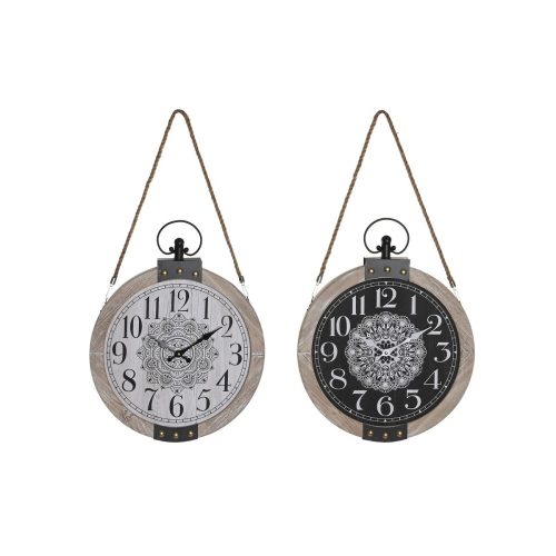 настолен часовник DKD Home Decor 40 x 6,5 x 46 cm Fekete Fehér Vas Mandala Fa MDF (2 egység)