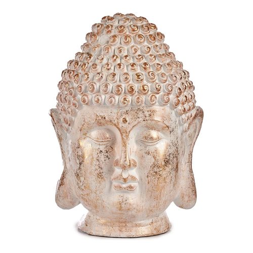 Dekoratív kerti figura Buddha fej Fehér/Arany Polyresin (31,5 x 50,5 x 35 cm)