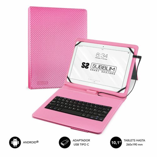 Tablet és Billenytyűzet Tok Subblim SUB-KT1-USB003 10.1" Rózsaszín Spanyol Qwerty QWERTY