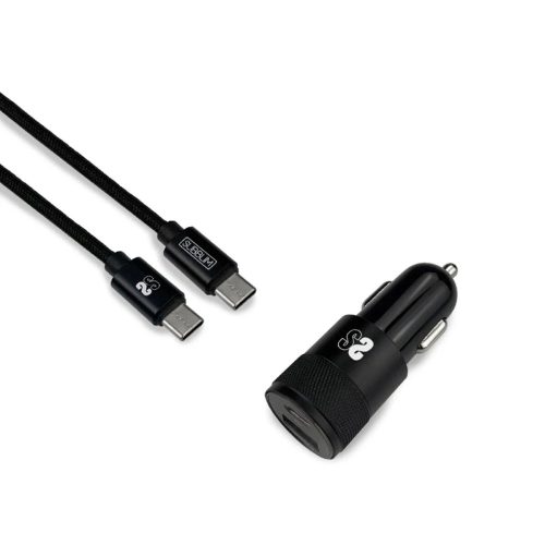Univerzális USB autós töltő + USB Kábel C Subblim Cargador Ultra Rapido Coche 2xUSB PD18W+QC3.0 + Cable C to C Black