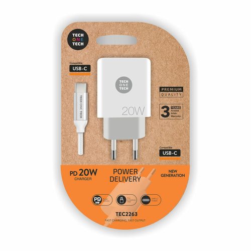 Fali töltő + USB-C Kábel Tech One Tech Fehér 20 W
