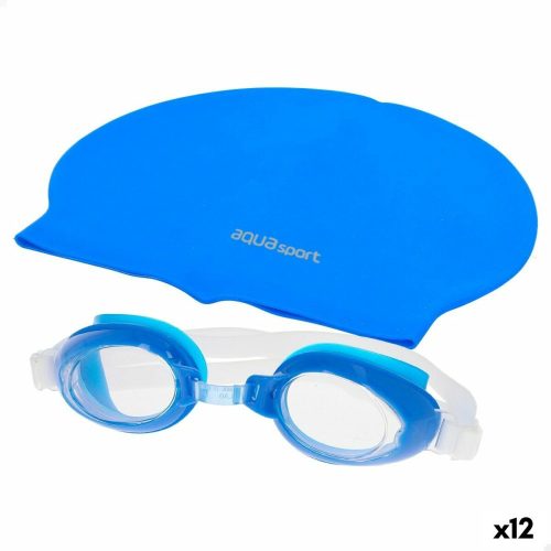 Úszósapka és -szemüveg AquaSport Kék Gyermek Műanyag (12 egység)