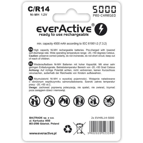 Újratölthető akkumulátorok EverActive EVHRL14-5000 1,2 V