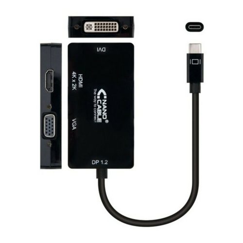 USB-C–VGA/HDMI/DVI Adapter NANOCABLE 10.16.4301-BK (10 cm) Fekete 10 cm
